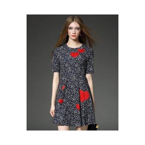 Short Sleeve Round Neck Heart Printed Pleated Dress 64 Liked On