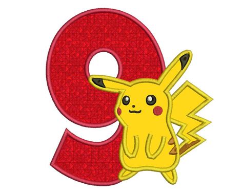 Applique Pikachu NÚmero 9 Diseño Bordado De Applique Usted Recibirá En