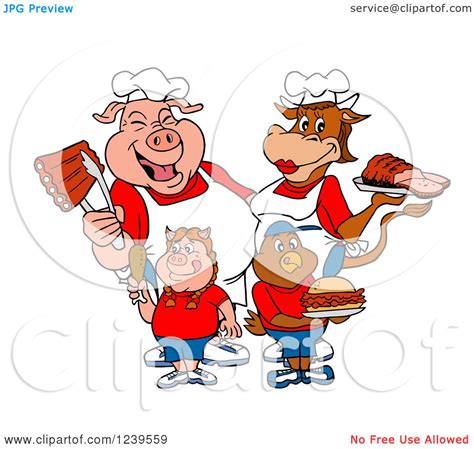 Clipart Of A Chef Pig And Female Cow Over A Pig Girl And