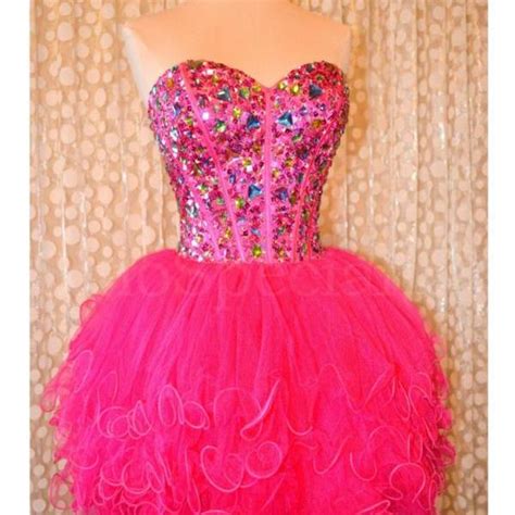 2016 Cheap Ball Gown Sweetheart Beaded Tulle Hot Pink Short Prom Dresses Gowns Formal Evening