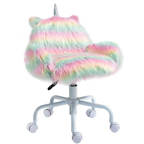 Homcom Fluffy Unicorn Office Chair With Mid Back And Armrest Support 5