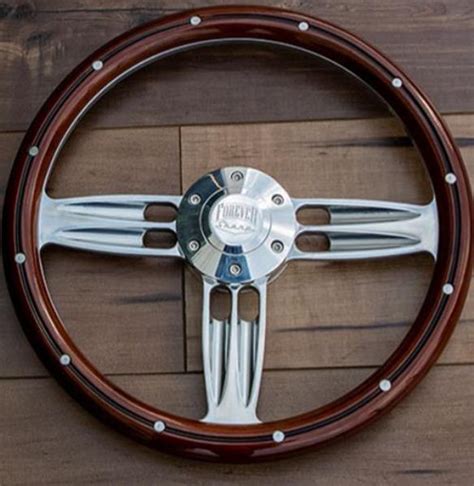 14 Inch Polished And Wood Steering Wheel With Billet Horn 6 Hole Chevy