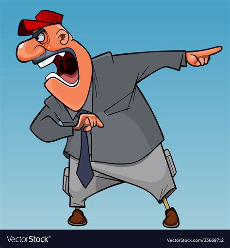Cartoon Angry Man Yelling Pointing Finger Vector Image