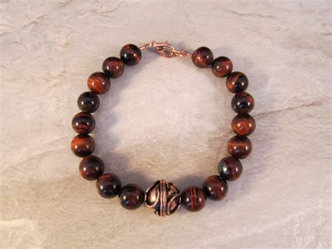 Mens Red Tigers Eye Bracelet In Antiqued Copper With Handmade Etsy