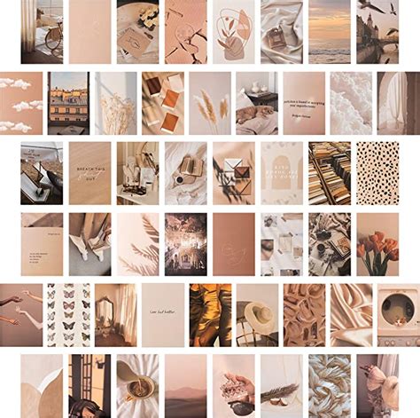 50pcs Beige Aesthetic Picture For Wall Collage 4x6 Boho