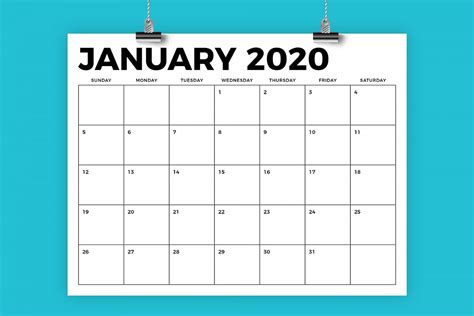 Take Printable Monthly Calender 2020 Bold Big Numbers Calendar