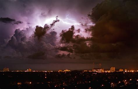 Lightning Night Light Nature Storm Cities Sky Landscapes