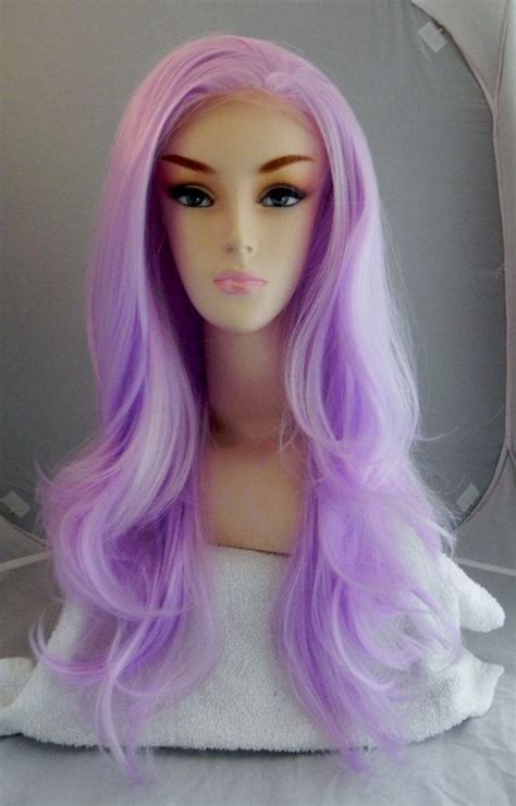 Halloween Sale Lavender Light Purple Long Wavy Lace Front Wig Full