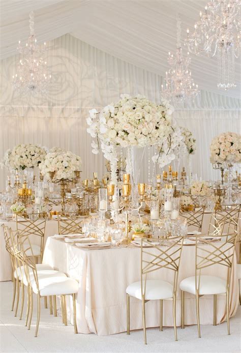 Gold And White Tent Wedding Reception White Wedding Decorations Gold