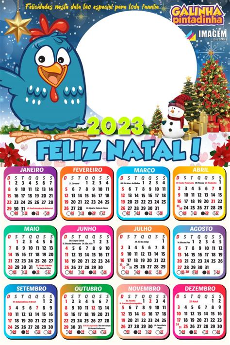 Calendário 2023 Feliz Natal Da Galinha Pintadinha Para Colagem De Foto
