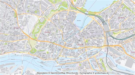 Hamburg Stadtplan Gebäude Strassennamen Vektorkarte