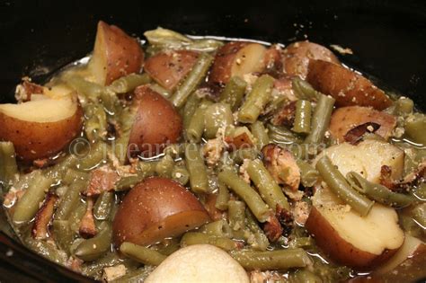Making refried beans in the slow cooker is much easier than you might think. Southern Green Beans, Bacon & Potatoes | I Heart Recipes | Recipe | Southern green beans ...