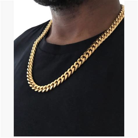 Luxury 18k Gold Covered Mens Chunky Cuban Chain Necklace 24 Inch 14mm Cands