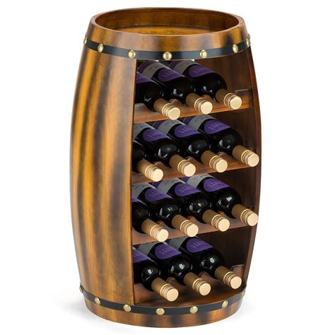 Barrel Wine Rack Wooden Free Standing 14 Bottle Storage Holder H50cm