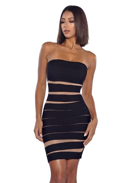 Women Summer Style Sexy Strapless Black Bandage Dress Knitted