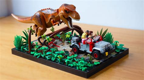 Lego Jurassic Park T Rex Jeep Chase Diorama Moc Youtube