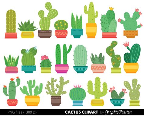 Cactus Clipart Cactus Graphics Home Clipart Etsy Cactus Paintings