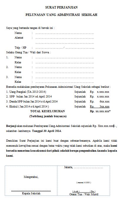 Contoh Format Surat Perjanjian Pelunasan Uang Administrasi ...