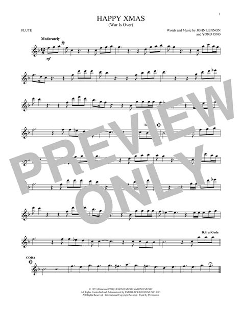 Happy Xmas War Is Over Sheet Music John Lennon Flute Solo