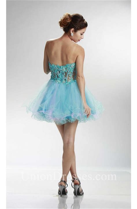 lovely sweetheart short turquoise and pink tulle beaded cocktail prom dress