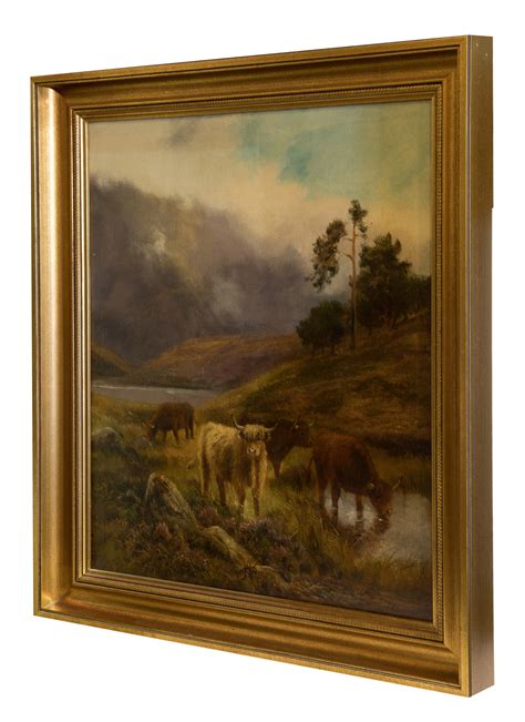 Oil On Canvas Of Highland Cattle By Daniel Sherrin 19thc 641380