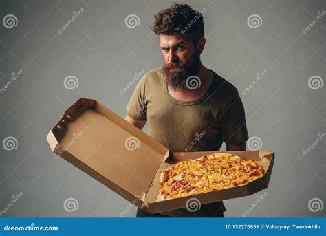 Man With Pizza Box Gay With Pizza Pizza Delivery Concept Italian