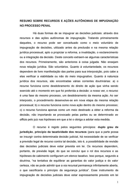 Ações Autonomas De Impugnação No Processo Penal