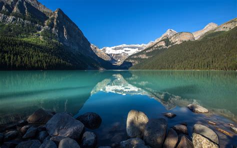 Download Wallpapers 4k Lake Louise Summer Banff Mountains Alberta