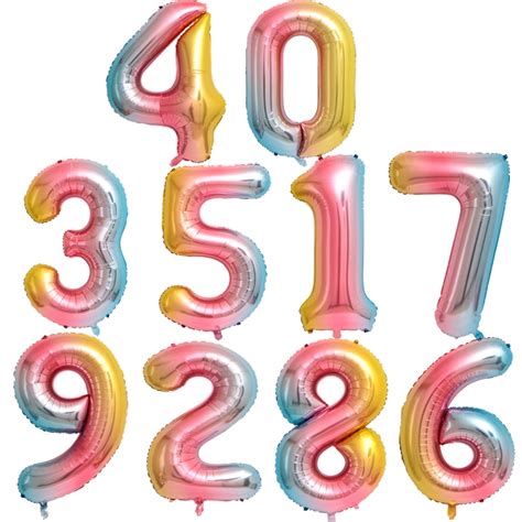 Colorful Gradient Number Balloons Foil Ballon 40 Inch Gold Digital