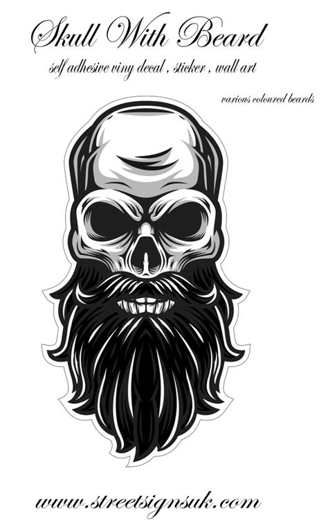 Skull With Beard Self Adhesive Vinyl Decal Sticker Wall Art Various