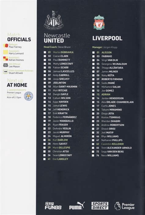 Matchdetails From Newcastle United Liverpool Played On Wednesday 30