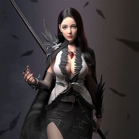 Cifangyi CGI mujeres cabello oscuro vestido ropa negra uñas pintadas Fondo de pantalla HD