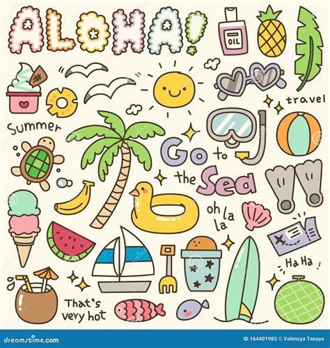 Set Of Cute Summer Holiday Doodle Vector Illustration Stock Vector
