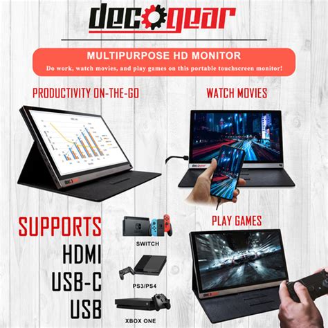 Deco Gear 156 Portable Monitor 1080p Ips Rechargeable Touchscreen