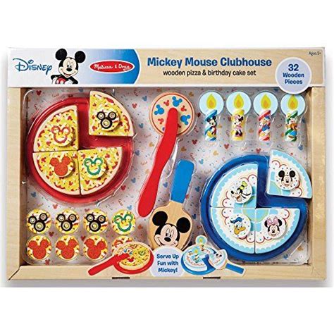 Melissa And Doug Mickey Mouse Wooden Pizza And Birthday Cake Set 32 Pcs