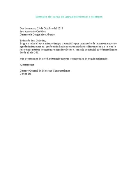Ejemplo de Carta de Agradecimiento a Clientes