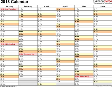 2018 Calendar Pdf 17 Free Printable Calendar Templates