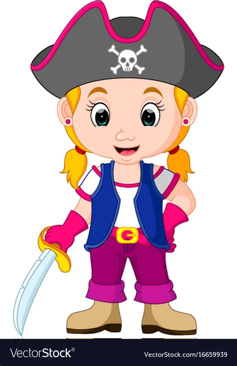 Kids Girl Pirate Cartoon Royalty Free Vector Image