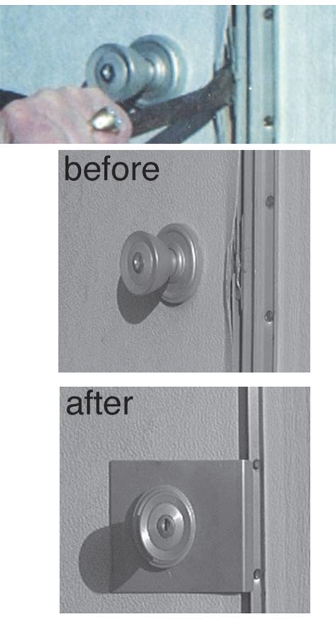 The door jamb shield goes on the frame of the door. Door knob security plate - Door Knobs