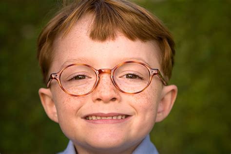 Boy Redhead Freckle Face Nerd Eyeglasses Child Wearing Glasses Stock