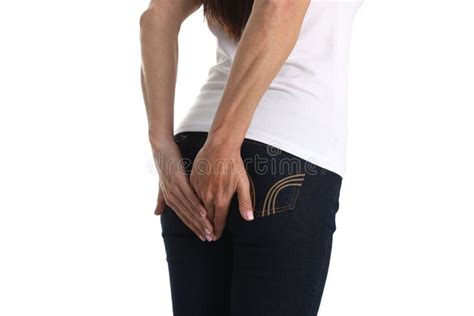 Woman Holds Hands On Anus With Stomach Problems Stock Photo Image Of