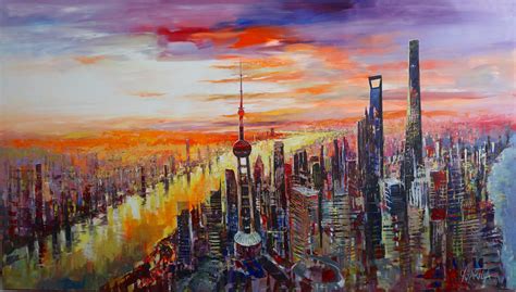 River Painting Easy Painting Cities Shanghai Skyline River Contemporary