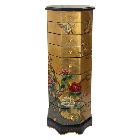 Oriental Furniture Gold Leaf Jewelry Armoire