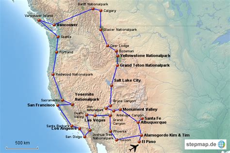 My girlfriend an i compare living in the u.s. StepMap - Rundreise USA/Kanada - Landkarte für Nordamerika