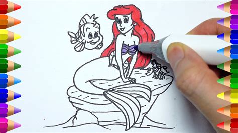 Ariel The Little Mermaid Coloring Pages | Draw and Color Ariel Flounder