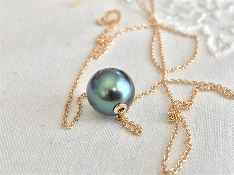 Cultured Tahitian Pearl Floating Necklace K Yellow Gold Fn
