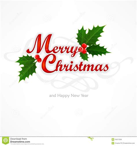 Merry Christmas Inscription With Holly Berry Stock Vector - Illustration of inscription, letter ...