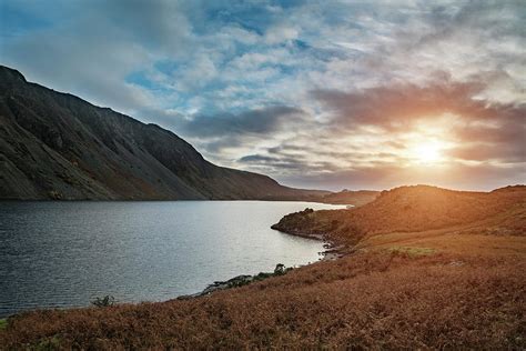 Beautiful Sunset Landscape Image Of Wast Water And Mountains In