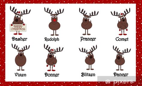 Santas Cartoon Reindeers With Names Wall Mural Pixers