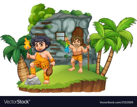 Two Cavemen At The Rocky House Royalty Free Vector Image